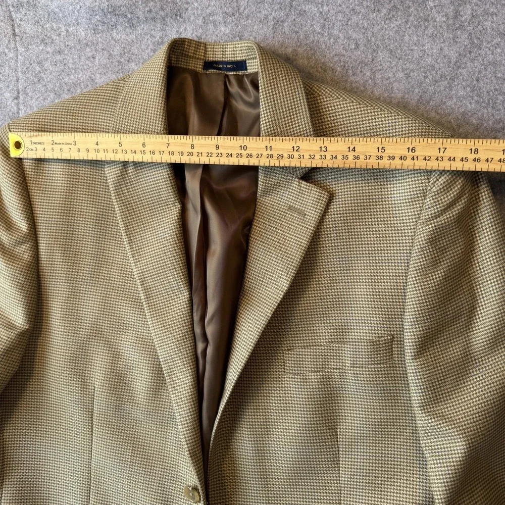 Club Room Mens Blazer Sport Coat Tan Brown Houndstooth Plaid Macy's 2-Button 44R